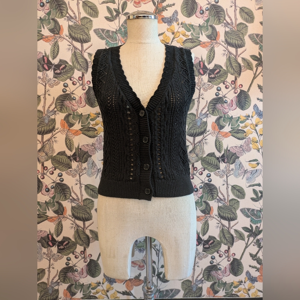 Reformation- Saskia Cotton Sweater Vest- Black- XS- NWOT